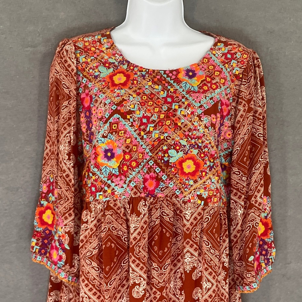 Savanna Jane Embroidered Floral Paisley Peasant Blouse‎ Top Womens Sz M - Picture 4 of 11